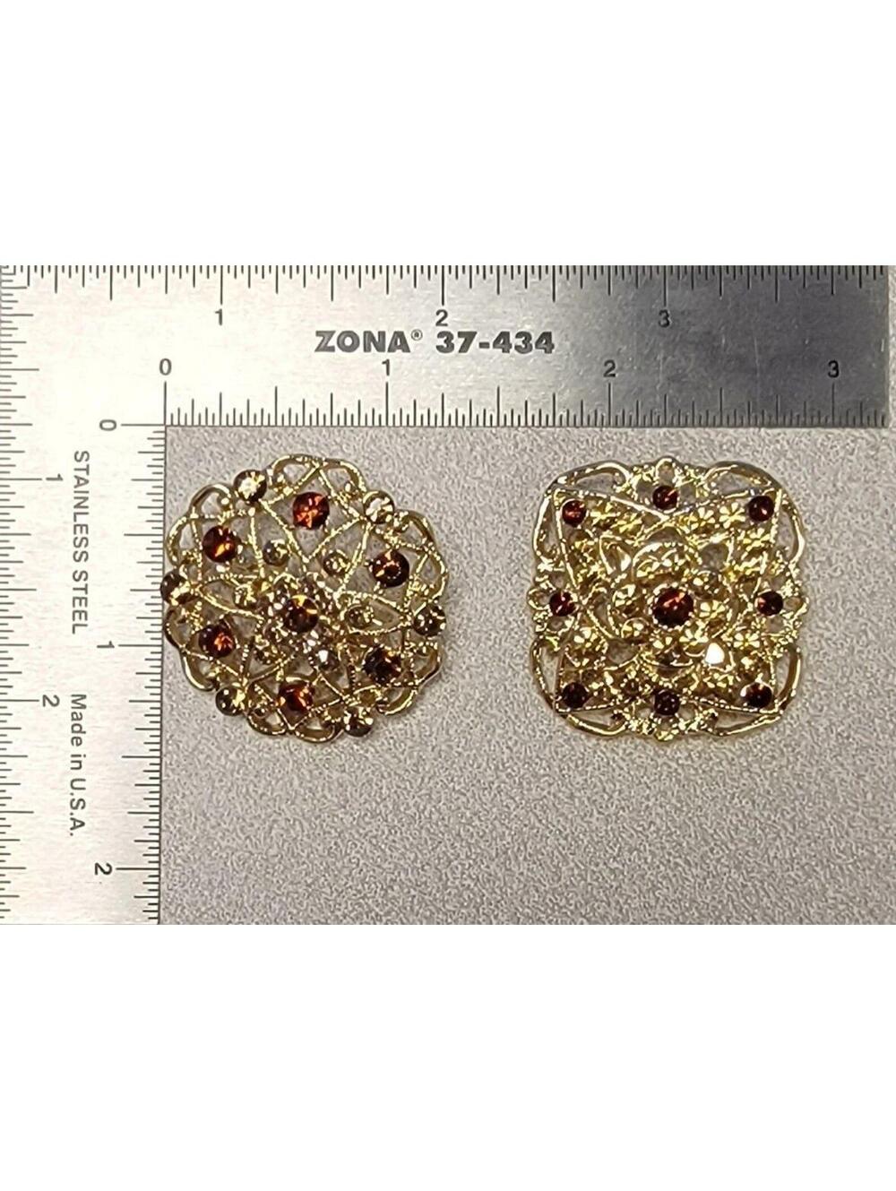 Dark Red Rhinestone Brooch Pins Lot of 2 Gold Tone Filigree Costume Jewelry